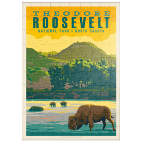 Darstellung des Puzzle Motivs Theodore Roosevelt National Park: Bison, Vintage Poster - Puzzleteile: 100