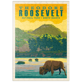 Darstellung des Puzzle-Motivs Theodore Roosevelt National Park: Bison, Vintage Poster – Puzzleteile: 200
