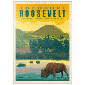 Darstellung des Puzzle Motivs Theodore Roosevelt National Park: Bison, Vintage Poster - Puzzleteile: 500