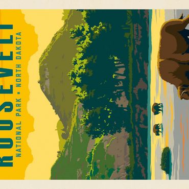 Darstellung des Puzzle Motivs Theodore Roosevelt National Park: Bison, Vintage Poster 500 Puzzle 3D Modell