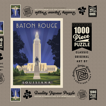 Baton Rouge, Louisiana: State Capitol, Vintage Poster 1000 Puzzle Schachtel 3D Modell