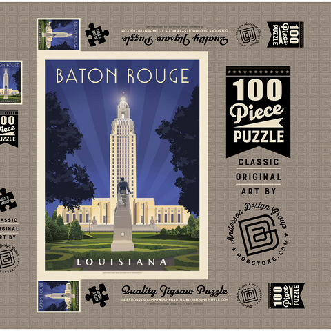 Baton Rouge, Louisiana: State Capitol, Vintage Poster 100 Puzzle Schachtel 3D Modell