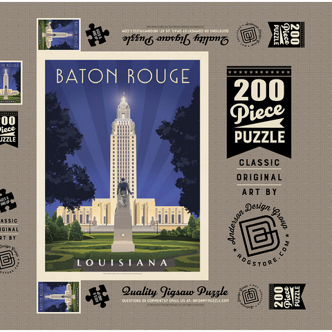 Baton Rouge, Louisiana: State Capitol, Vintage Poster 200 Puzzle Schachtel 3D Modell