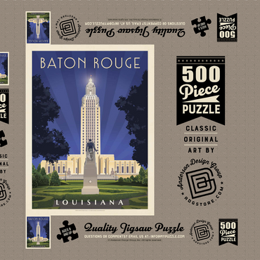 Baton Rouge, Louisiana: State Capitol, Vintage Poster 500 Puzzle Schachtel 3D Modell