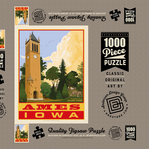 American College Towns: Ames, Iowa, Vintage Poster 1000 Puzzle Schachtel 3D Modell