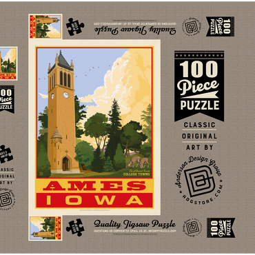 American College Towns: Ames, Iowa, Vintage Poster 100 Puzzle Schachtel 3D Modell