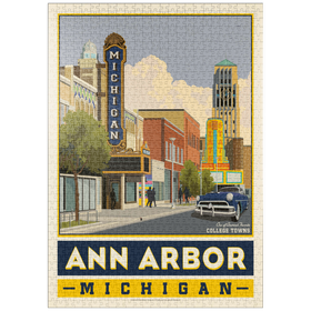 Darstellung des Puzzle-Motivs American College Towns: Ann Arbor, Michigan, Vintage Poster – Puzzleteile: 1000