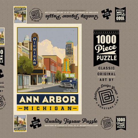 Darstellung des Puzzle Motivs American College Towns: Ann Arbor, Michigan, Vintage Poster American College Towns: Ann Arbor, Michigan, Vintage Poster 1000 Puzzle Schachtel 3D Modell