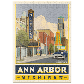 Darstellung des Puzzle Motivs American College Towns: Ann Arbor, Michigan, Vintage Poster - Puzzleteile: 500