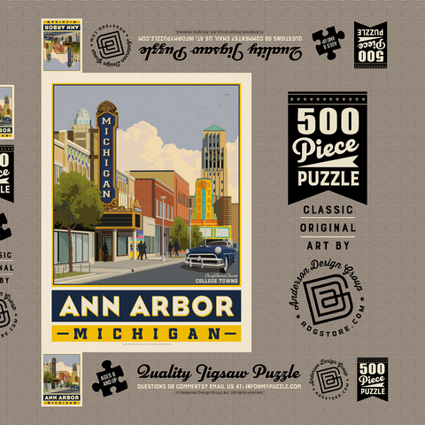 Darstellung des Puzzle Motivs American College Towns: Ann Arbor, Michigan, Vintage Poster American College Towns: Ann Arbor, Michigan, Vintage Poster 500 Puzzle Schachtel 3D Modell