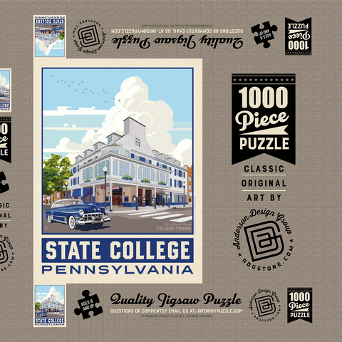 American College Towns: State College, PA, Vintage Poster 1000 Puzzle Schachtel 3D Modell