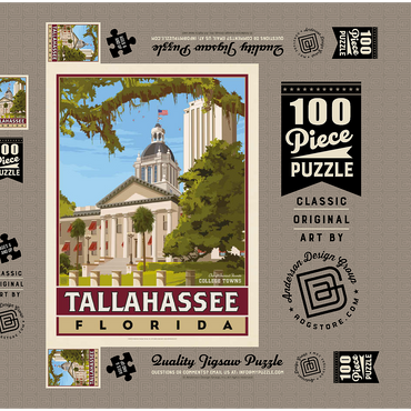 Darstellung des Puzzle Motivs American College Towns: Tallahassee, FL, Vintage Poster 100 Puzzle Schachtel 3D Modell