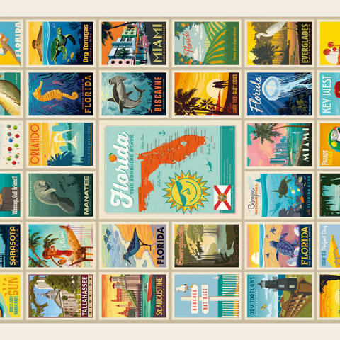 Darstellung des Puzzle Motivs Florida: Multi-Image Print, Vintage Poster Florida: Multi-Image Print, Vintage Poster 500 Puzzle 3D Modell