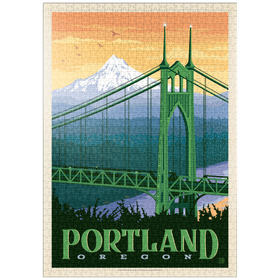 Darstellung des Puzzle Motivs Portland, Oregon: St. Johns Bridge, Vintage Poster - Puzzleteile: 1000