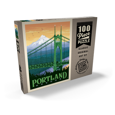 Darstellung des Puzzle Motivs Portland, Oregon: St. Johns Bridge, Vintage Poster 100 Puzzle Schachtel Ansicht2