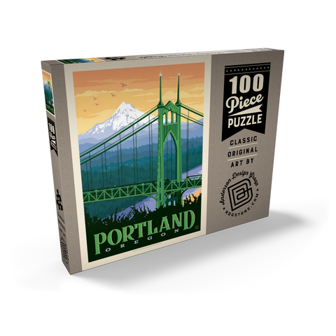 Darstellung des Puzzle Motivs Portland, Oregon: St. Johns Bridge, Vintage Poster Portland, Oregon: St. Johns Bridge, Vintage Poster 100 Puzzle Schachtel Ansicht2
