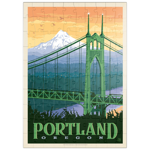 Darstellung des Puzzle Motivs Portland, Oregon: St. Johns Bridge, Vintage Poster puzzleplate Portland, Oregon: St. Johns Bridge, Vintage Poster 100 Puzzle