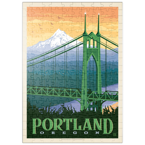 Darstellung des Puzzle Motivs Portland, Oregon: St. Johns Bridge, Vintage Poster puzzleplate Portland, Oregon: St. Johns Bridge, Vintage Poster 200 Puzzle