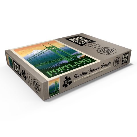 Darstellung des Puzzle Motivs Portland, Oregon: St. Johns Bridge, Vintage Poster Portland, Oregon: St. Johns Bridge, Vintage Poster 500 Puzzle Schachtel Ansicht1