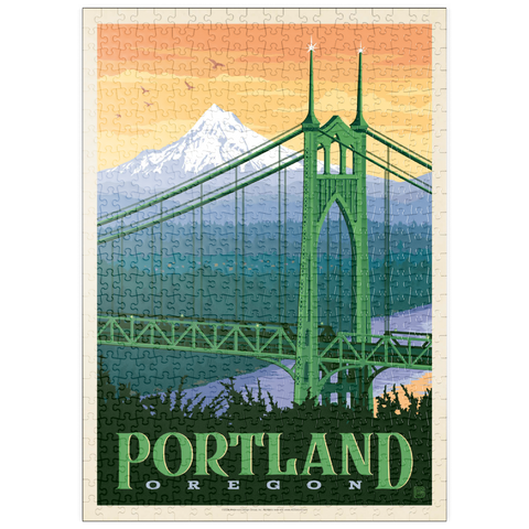 Darstellung des Puzzle Motivs Portland, Oregon: St. Johns Bridge, Vintage Poster puzzleplate Portland, Oregon: St. Johns Bridge, Vintage Poster 500 Puzzle