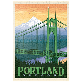 Darstellung des Puzzle Motivs Portland, Oregon: St. Johns Bridge, Vintage Poster - Puzzleteile: 500
