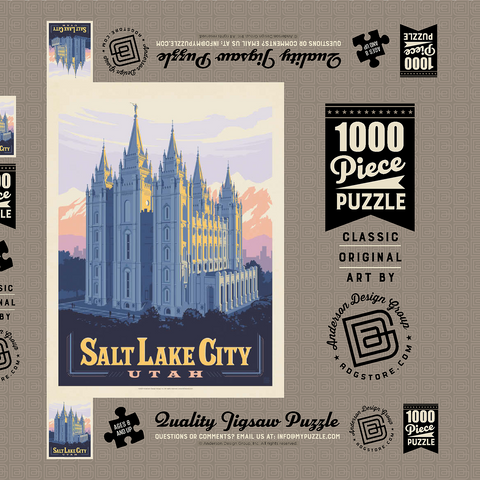 Salt Lake City, Utah: Temple Square, Vintage Poster 1000 Puzzle Schachtel 3D Modell