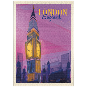 Darstellung des Puzzle-Motivs England: London, Big Ben Mod Design, Vintage Poster – Puzzleteile: 1000