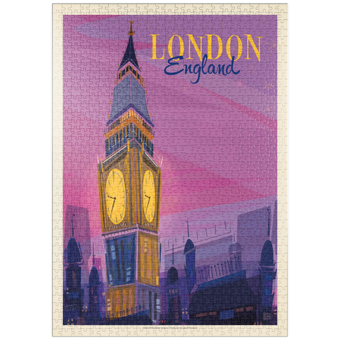 puzzleplate England: London, Big Ben (Mod Design), Vintage Poster 1000 Puzzle