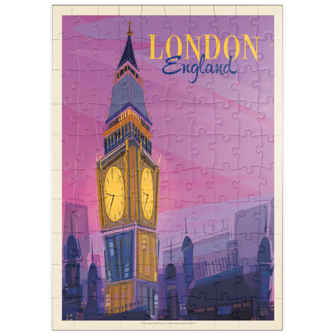 puzzleplate England: London, Big Ben (Mod Design), Vintage Poster 100 Puzzle