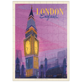 Darstellung des Puzzle Motivs England: London, Big Ben Mod Design, Vintage Poster - Puzzleteile: 100