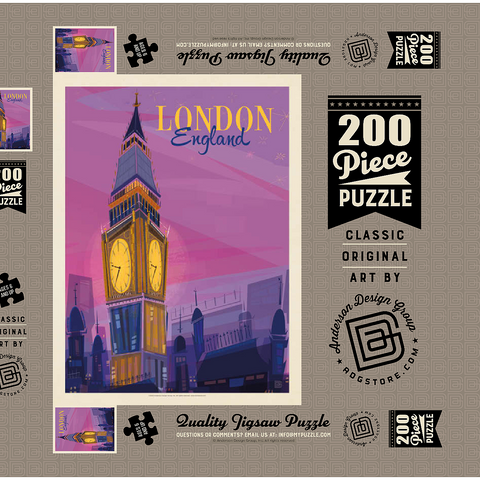 England: London, Big Ben (Mod Design), Vintage Poster 200 Puzzle Schachtel 3D Modell