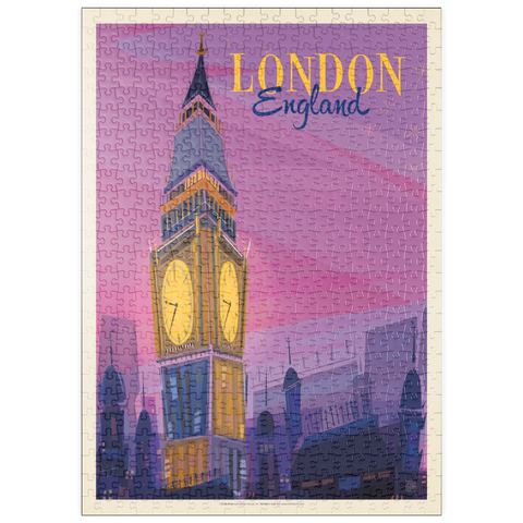 puzzleplate England: London, Big Ben (Mod Design), Vintage Poster 500 Puzzle