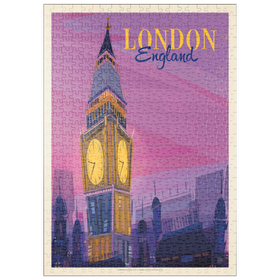 Darstellung des Puzzle Motivs England: London, Big Ben Mod Design, Vintage Poster - Puzzleteile: 500