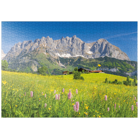 Darstellung des Puzzle Motivs Bauernhaus vor dem Wilden Kaiser, Österreich, Tirol - Kaisergebirge - Puzzleteile: 1000