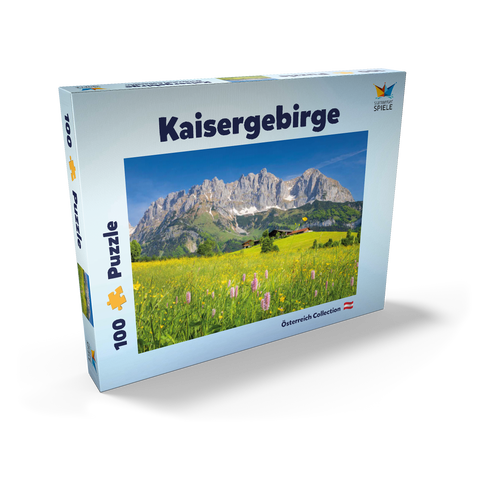 Bauernhaus vor dem Wilden Kaiser, Österreich, Tirol - Kaisergebirge 100 Puzzle Schachtel Ansicht2