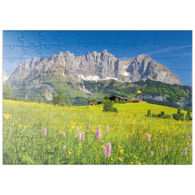 Darstellung des Puzzle Motivs Bauernhaus vor dem Wilden Kaiser, Österreich, Tirol - Kaisergebirge - Puzzleteile: 100
