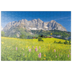 Darstellung des Puzzle-Motivs Bauernhaus vor dem Wilden Kaiser, Österreich, Tirol - Kaisergebirge – Puzzleteile: 200