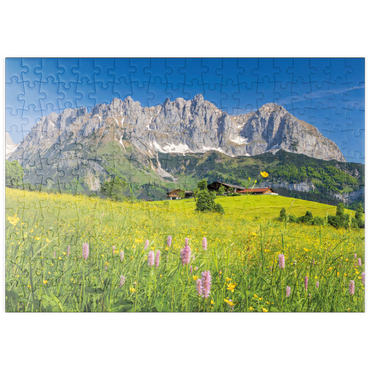 puzzleplate Bauernhaus vor dem Wilden Kaiser, Österreich, Tirol - Kaisergebirge 200 Puzzle