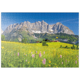 Darstellung des Puzzle-Motivs Bauernhaus vor dem Wilden Kaiser, Österreich, Tirol - Kaisergebirge – Puzzleteile: 500