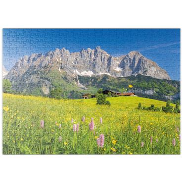 puzzleplate Bauernhaus vor dem Wilden Kaiser, Österreich, Tirol - Kaisergebirge 500 Puzzle