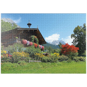 Darstellung des Puzzle-Motivs Bauernhaus am Wilden Kaiser bei Scheffau, Österreich, Tirol - Kaisergebirge – Puzzleteile: 1000