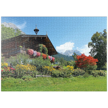 puzzleplate Bauernhaus am Wilden Kaiser bei Scheffau, Österreich, Tirol - Kaisergebirge 1000 Puzzle