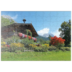 Darstellung des Puzzle Motivs Bauernhaus am Wilden Kaiser bei Scheffau, Österreich, Tirol - Kaisergebirge - Puzzleteile: 100