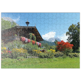 Darstellung des Puzzle-Motivs Bauernhaus am Wilden Kaiser bei Scheffau, Österreich, Tirol - Kaisergebirge – Puzzleteile: 200