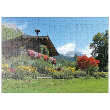 puzzleplate Bauernhaus am Wilden Kaiser bei Scheffau, Österreich, Tirol - Kaisergebirge 200 Puzzle