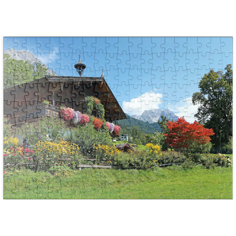 puzzleplate Bauernhaus am Wilden Kaiser bei Scheffau, Österreich, Tirol - Kaisergebirge 200 Puzzle