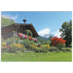 Darstellung des Puzzle-Motivs Bauernhaus am Wilden Kaiser bei Scheffau, Österreich, Tirol - Kaisergebirge – Puzzleteile: 500