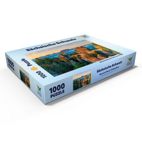 Alternative Darstellung des Puzzle-Motivs Sonnenaufgang an der Bastei in der Sächsischen Schweiz, Sachsen, Deutschland – Puzzleteile: 1000