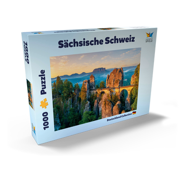 Sonnenaufgang an der Bastei in der Sächsischen Schweiz, Sachsen, Deutschland 1000 Puzzle Schachtel Ansicht2