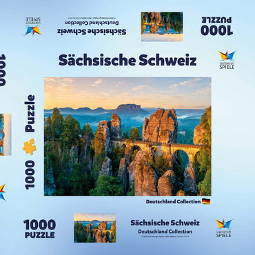 Sonnenaufgang an der Bastei in der Sächsischen Schweiz, Sachsen, Deutschland 1000 Puzzle Schachtel 3D Modell